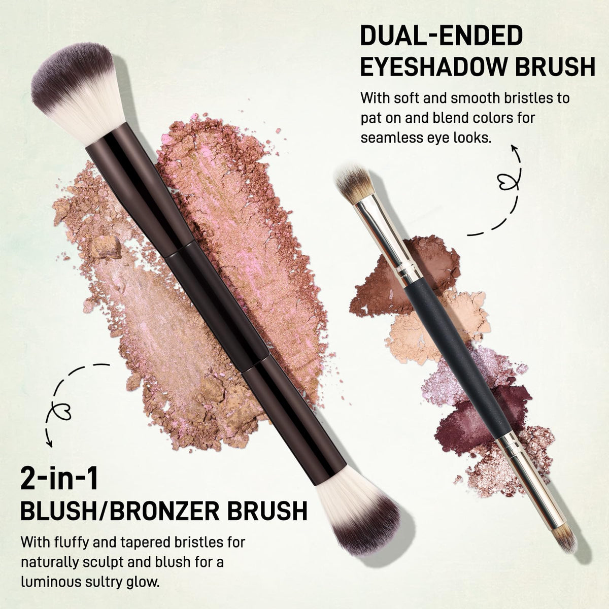 UCANBE dual-ended brushes closeup showing precision and blending benefit