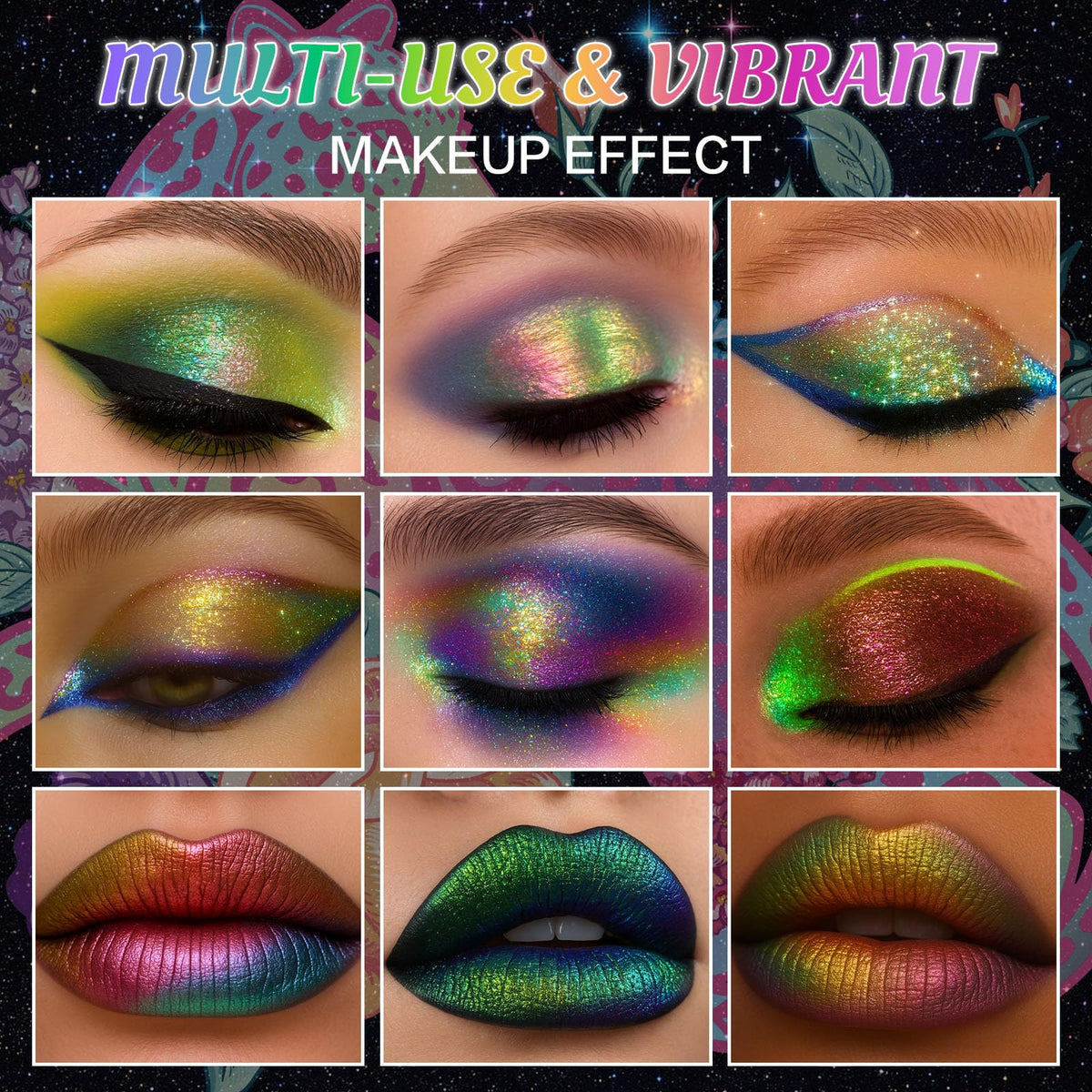 UCANBE festival full face look showcasing bold shimmer and longwear appeal