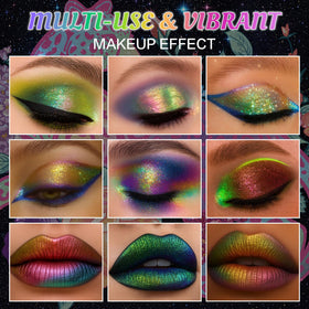 UCANBE festival full face look showcasing bold shimmer and longwear appeal
