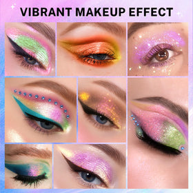 UCANBE eyeshadow in use on eyelid demonstrating bold multichrome sparkle and blendability