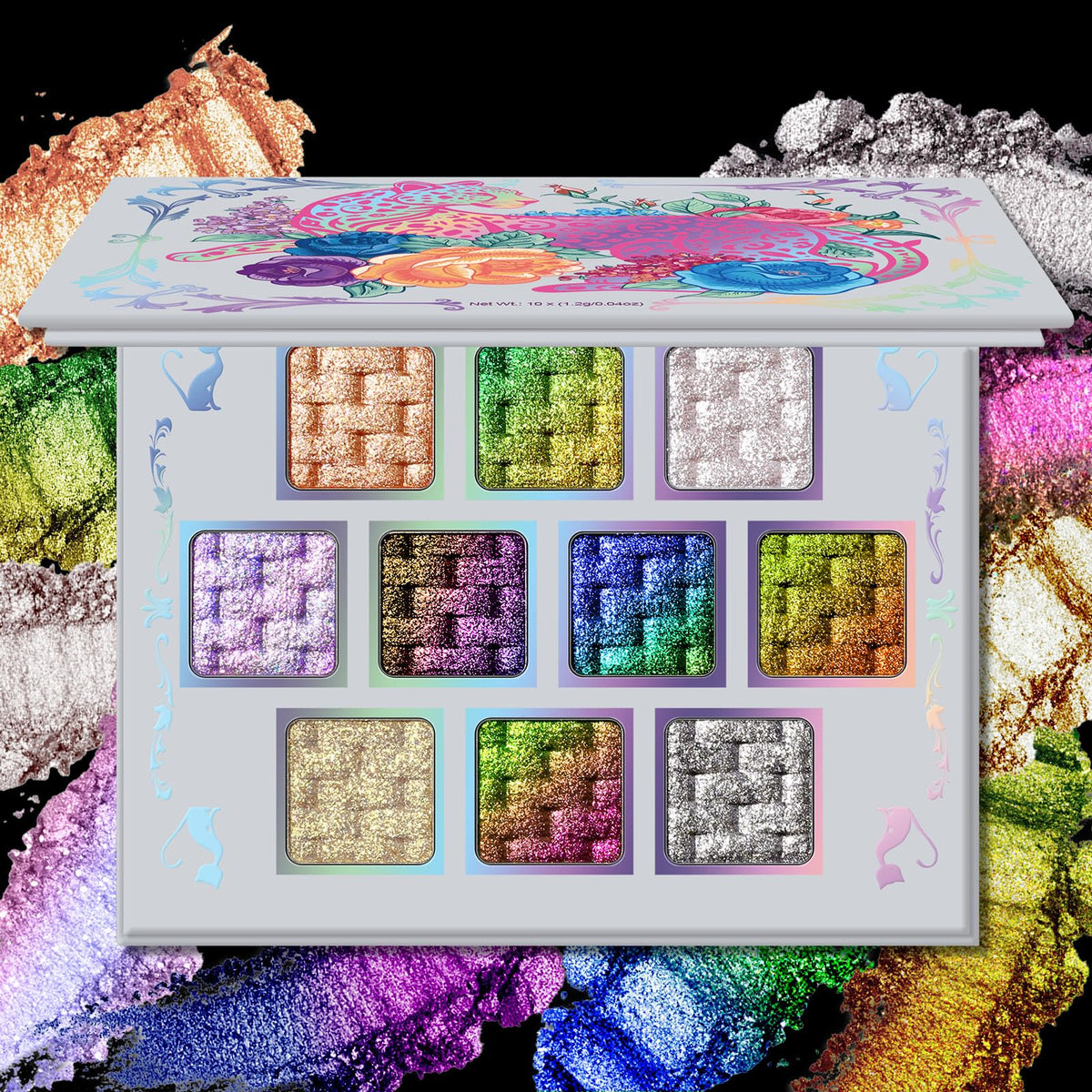 UCANBE front palette view showing all 10 multichrome shades and compact design
