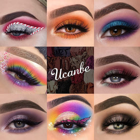 UCANBE open palette full view displaying warm neutrals, vivid splashes, and shimmers
