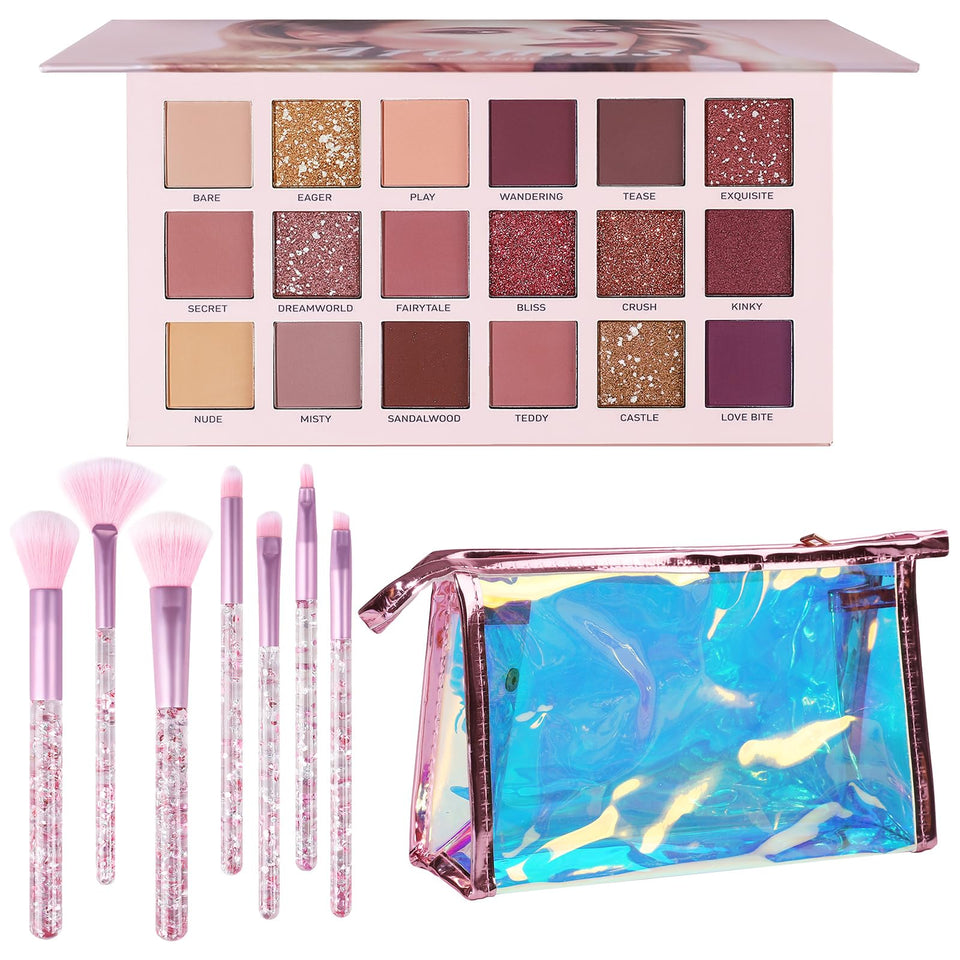 UCANBE palette front open showing 18 nude shades and versatile finishes