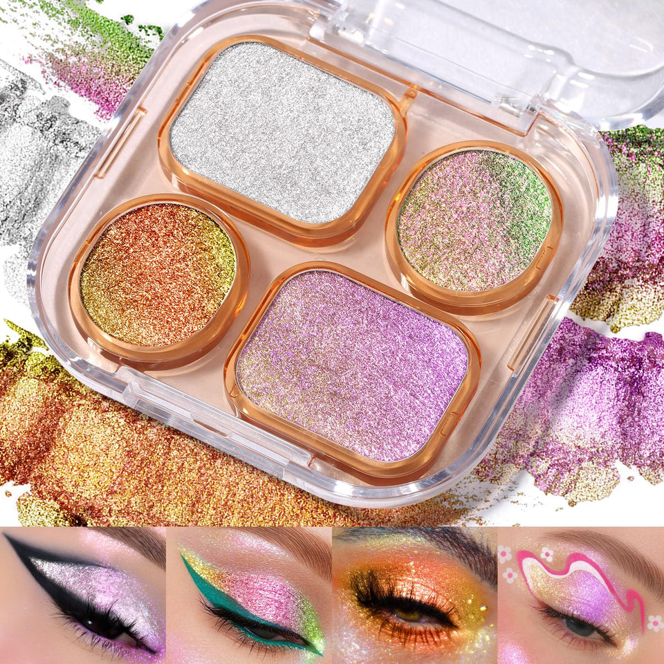 UCANBE palette front view showing four multichrome pans and clear lid for travel convenience