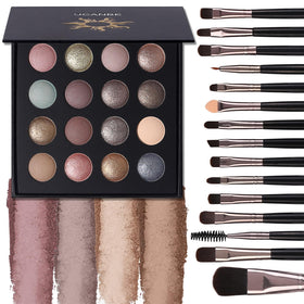 UCANBE front view of palette showing 16 versatile shades and compact packaging benefits