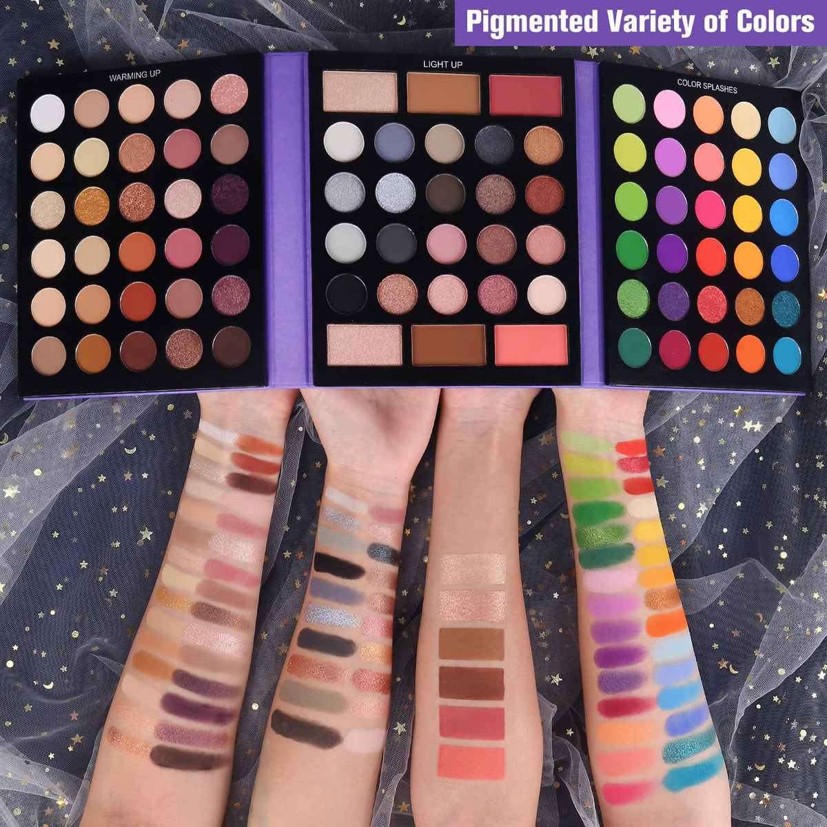 UCANBE open palette display revealing 86 matte shimmer glitter shades