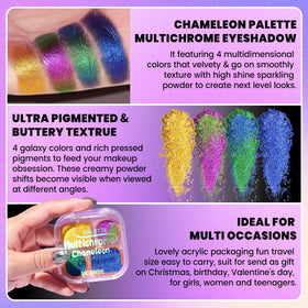 UCANBE close-up of pans highlighting duochrome glitter and metallic payoff