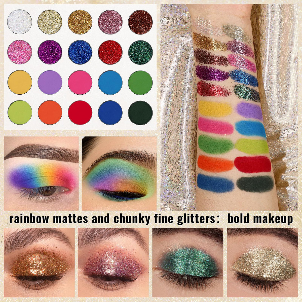 UCANBE detailed shot of chunky pressed glitters providing high-shine sparkle
