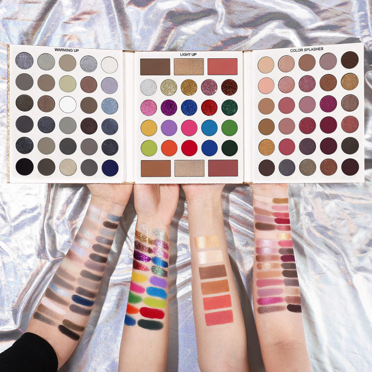 UCANBE close-up of varied matte and glitter shades highlighting rich pigment