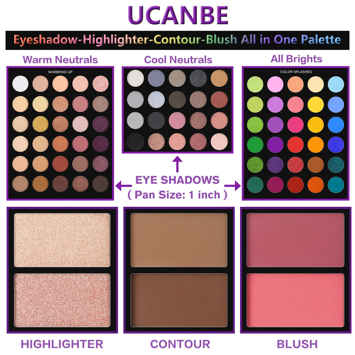 UCANBE close-up of shimmer pans highlighting rich sparkle payoff