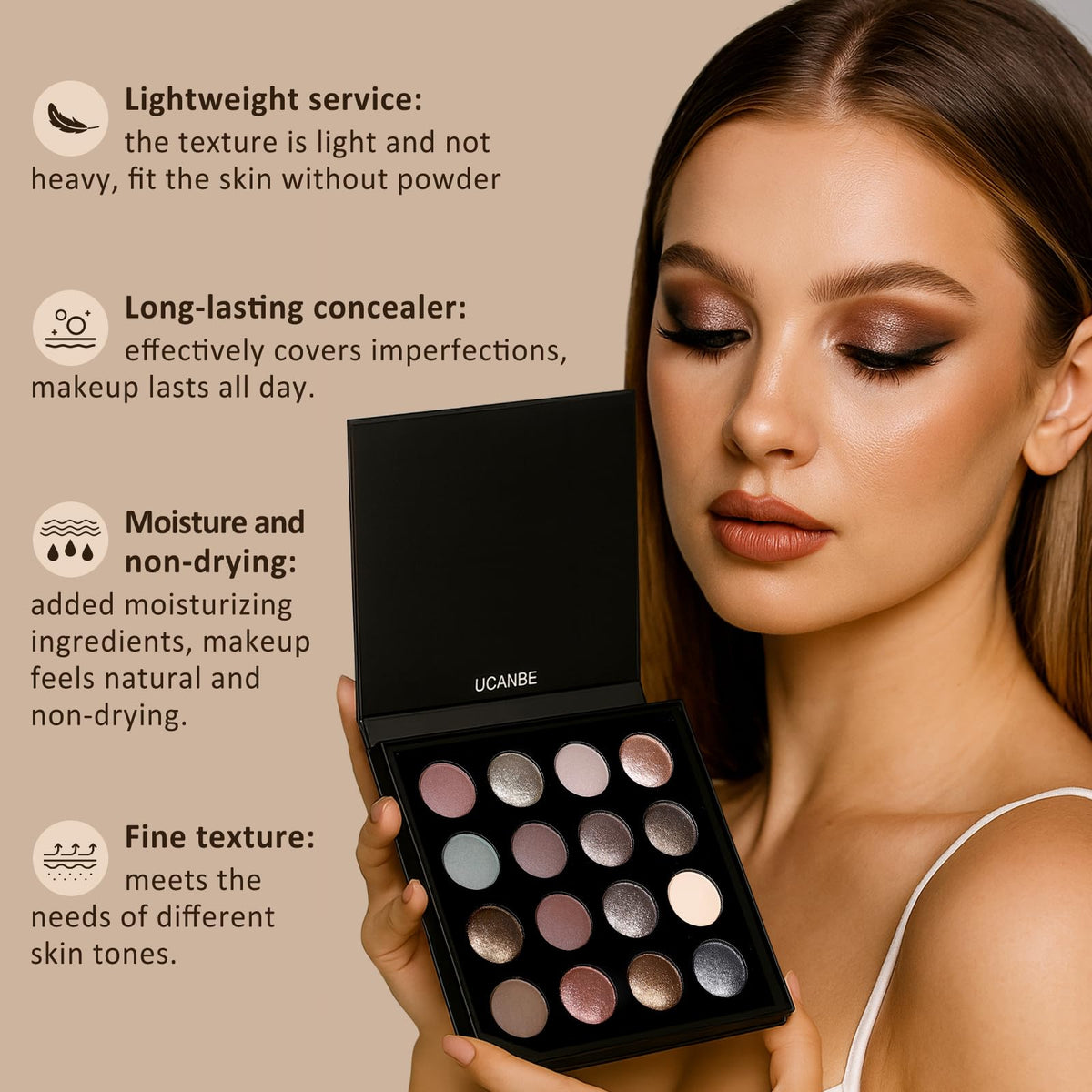 UCANBEMAKEUP fifteen brush set displayed, complete tools for full eye looks
