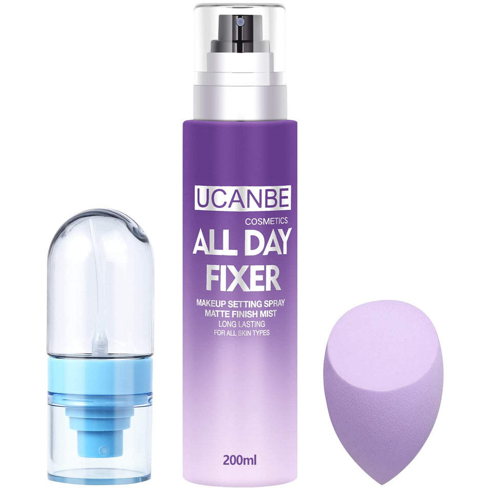 UCANBEMAKEUP full kit front view showing spray bottle and sponge puff for lasting makeup