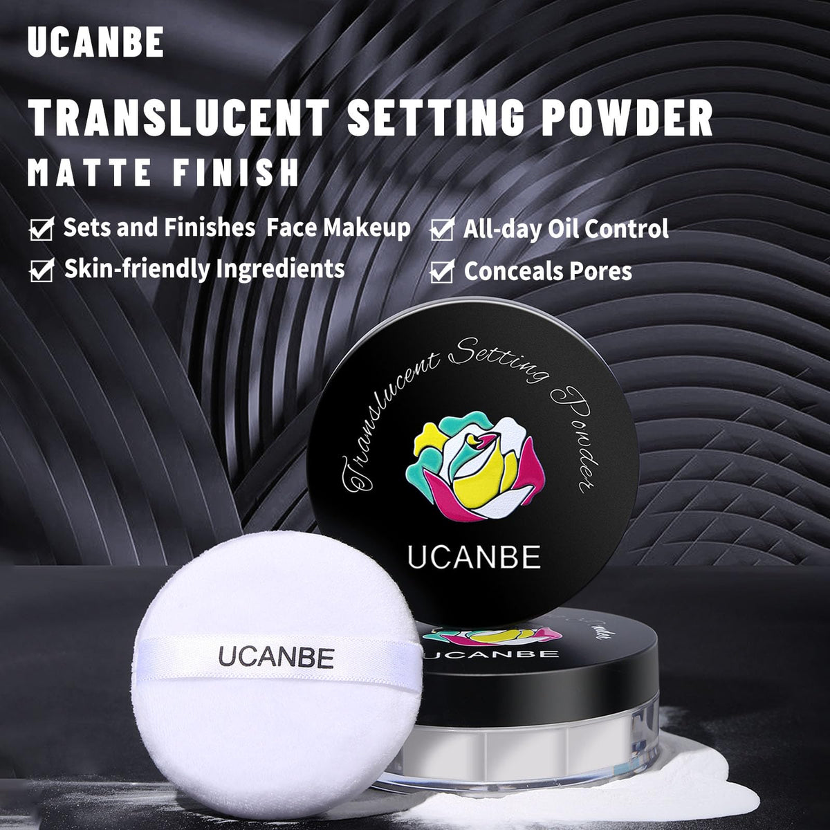 UCANBEMAKEUP translucent loose powder jars top view for oil control