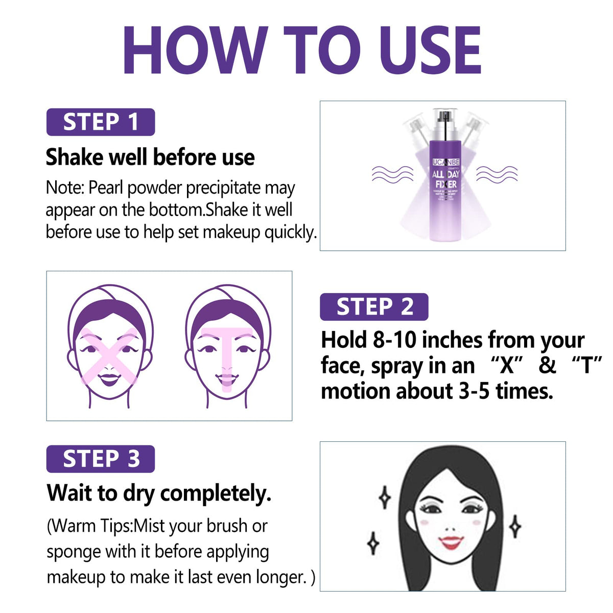 UCANBEMAKEUP makeup artist spraying model demonstrating long-wear and matte finish