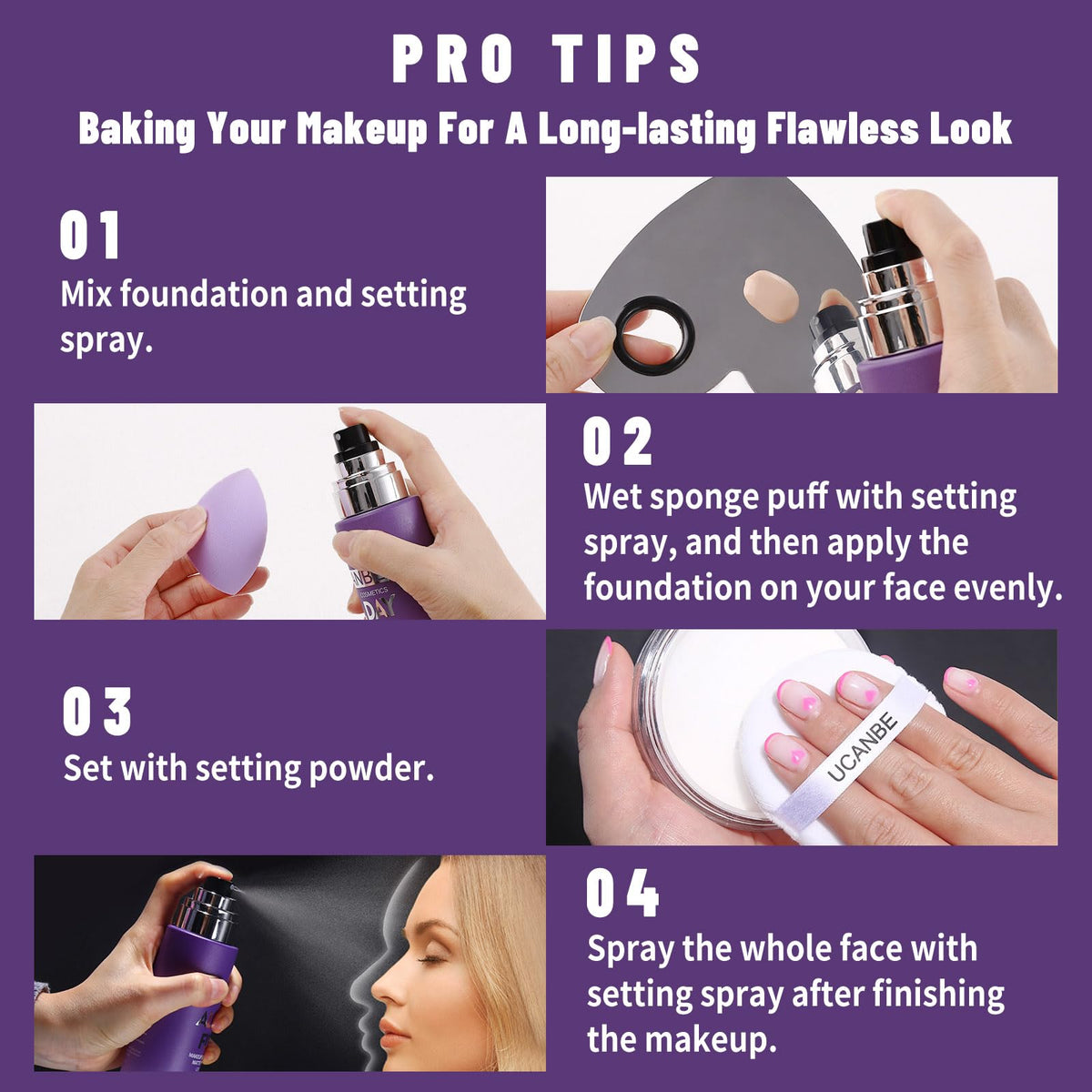 UCANBEMAKEUP mist being applied on model face for long-lasting finish