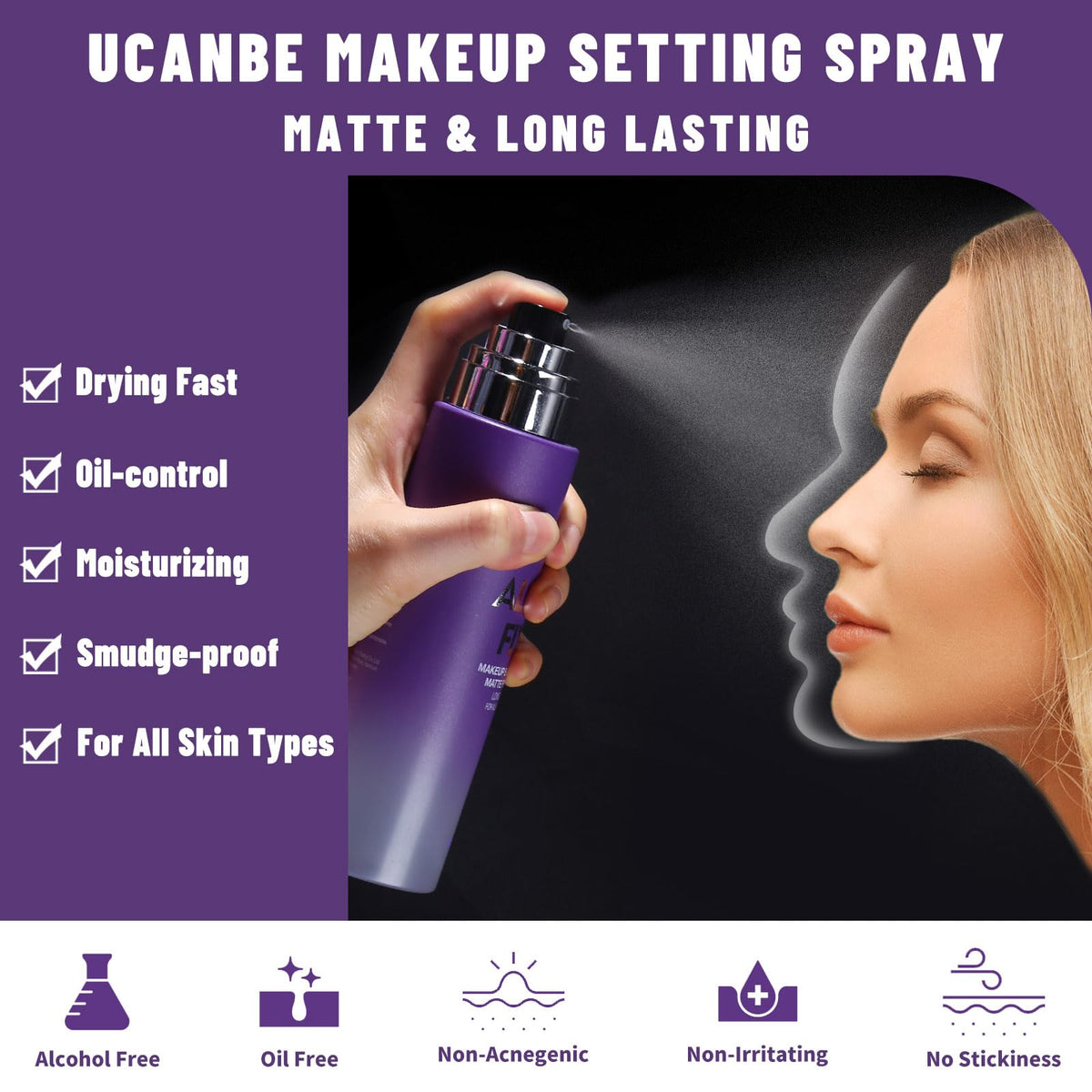 UCANBEMAKEUP mist spray closeup demonstrating fine atomization benefit