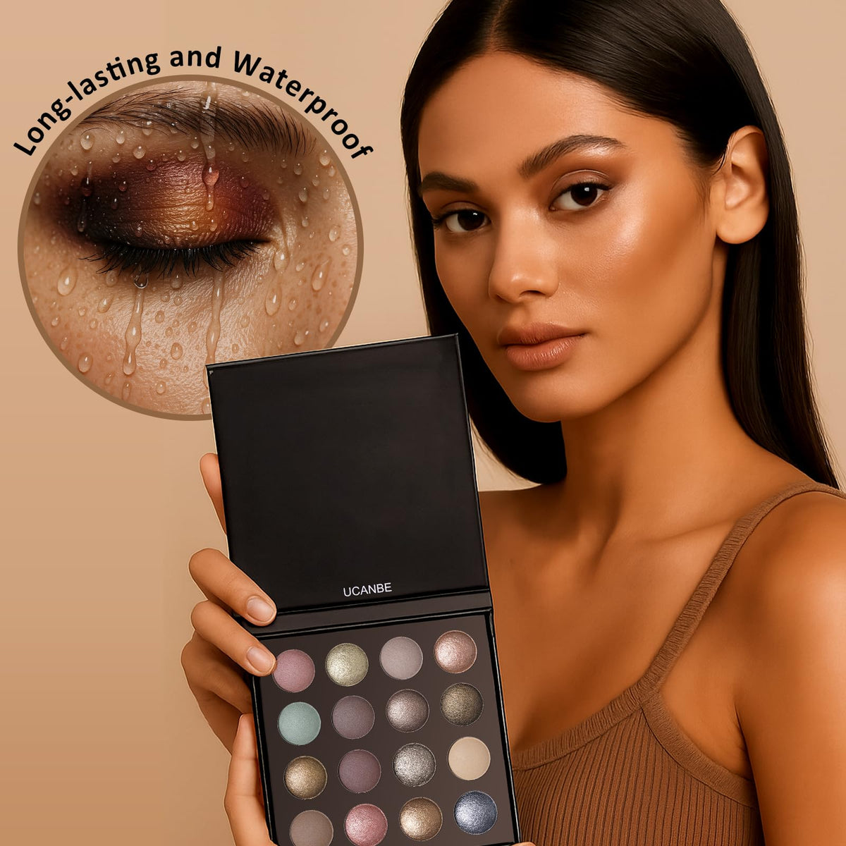 UCANBEMAKEUP closed palette beside a ruler showing compact travel-friendly size