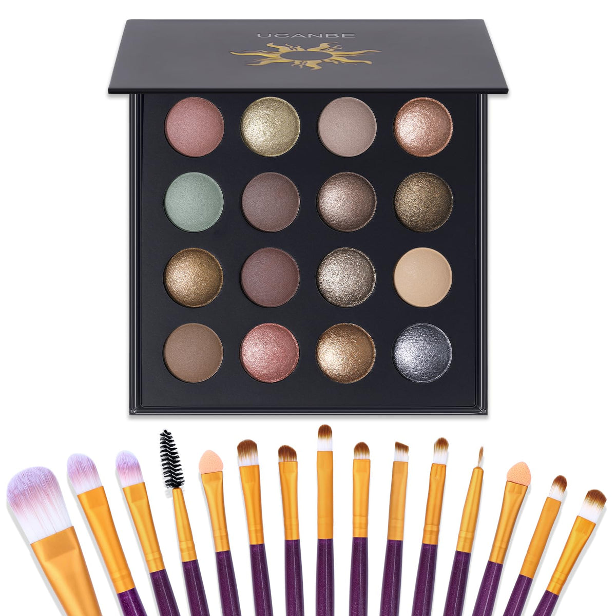 UCANBEMAKEUP palette front view showing all 16 shades, versatile everyday options