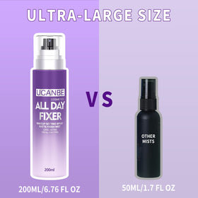 UCANBEMAKEUP bottles beside coin showing scale and large capacity advantage