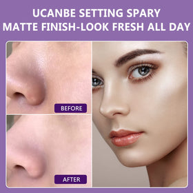 UCANBEMAKEUP mist settling on skin showing lightweight texture and oil control benefit
