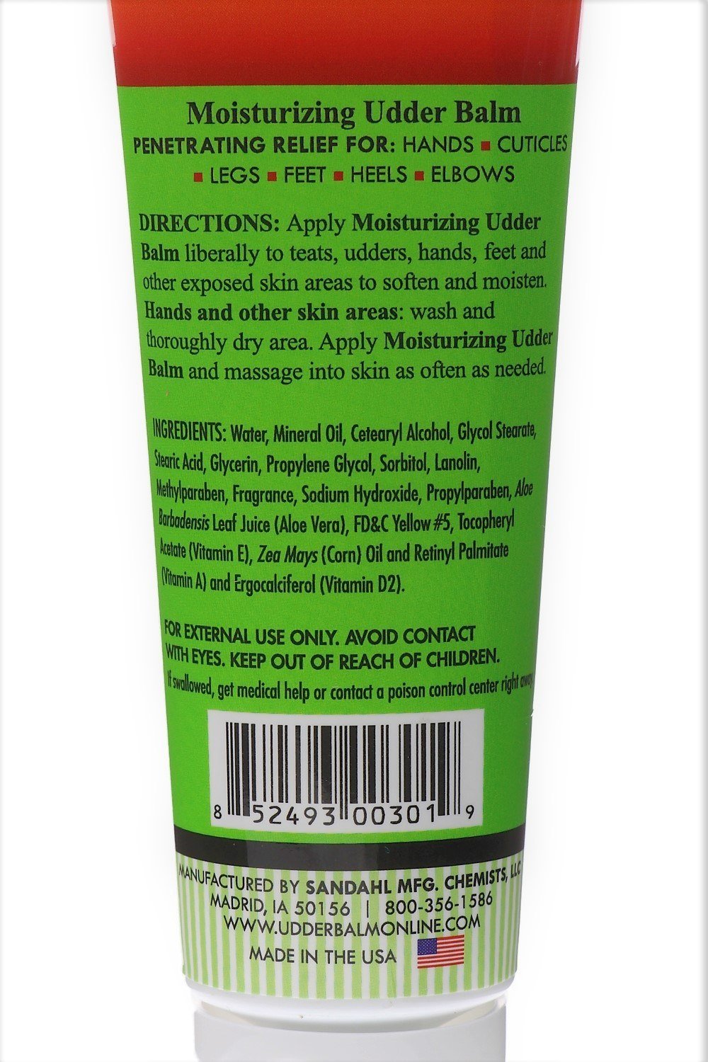 Udder Balm Happy Cow close-up of balm texture on skin, softens and protects hands