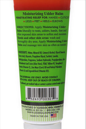 Udder Balm Happy Cow close-up of balm texture on skin, softens and protects hands