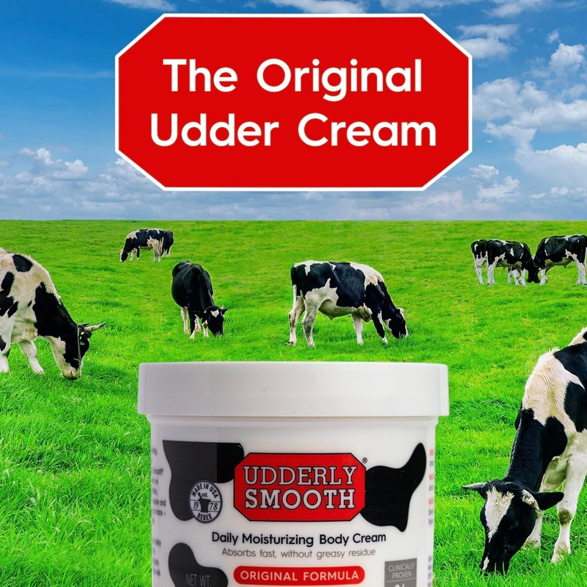 UDDERLY SMOOTH being applied to hands, demonstrating quick non-greasy moisturizing