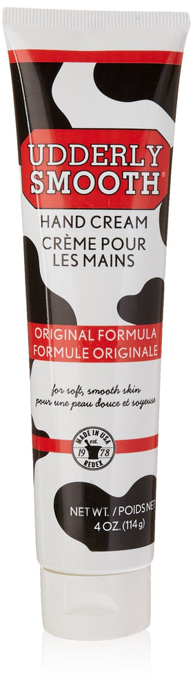 Udderly Smooth front packaging showing five 4 oz tubes, easy storage benefit