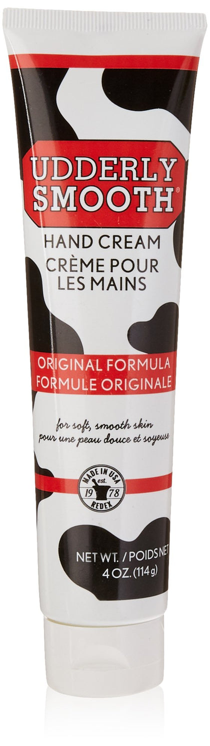 Udderly Smooth front packaging showing five 4 oz tubes, easy storage benefit