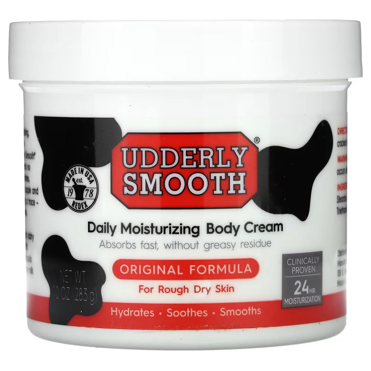 UDDERLY SMOOTH front packaging showing 10 oz jar and fresh scent benefit