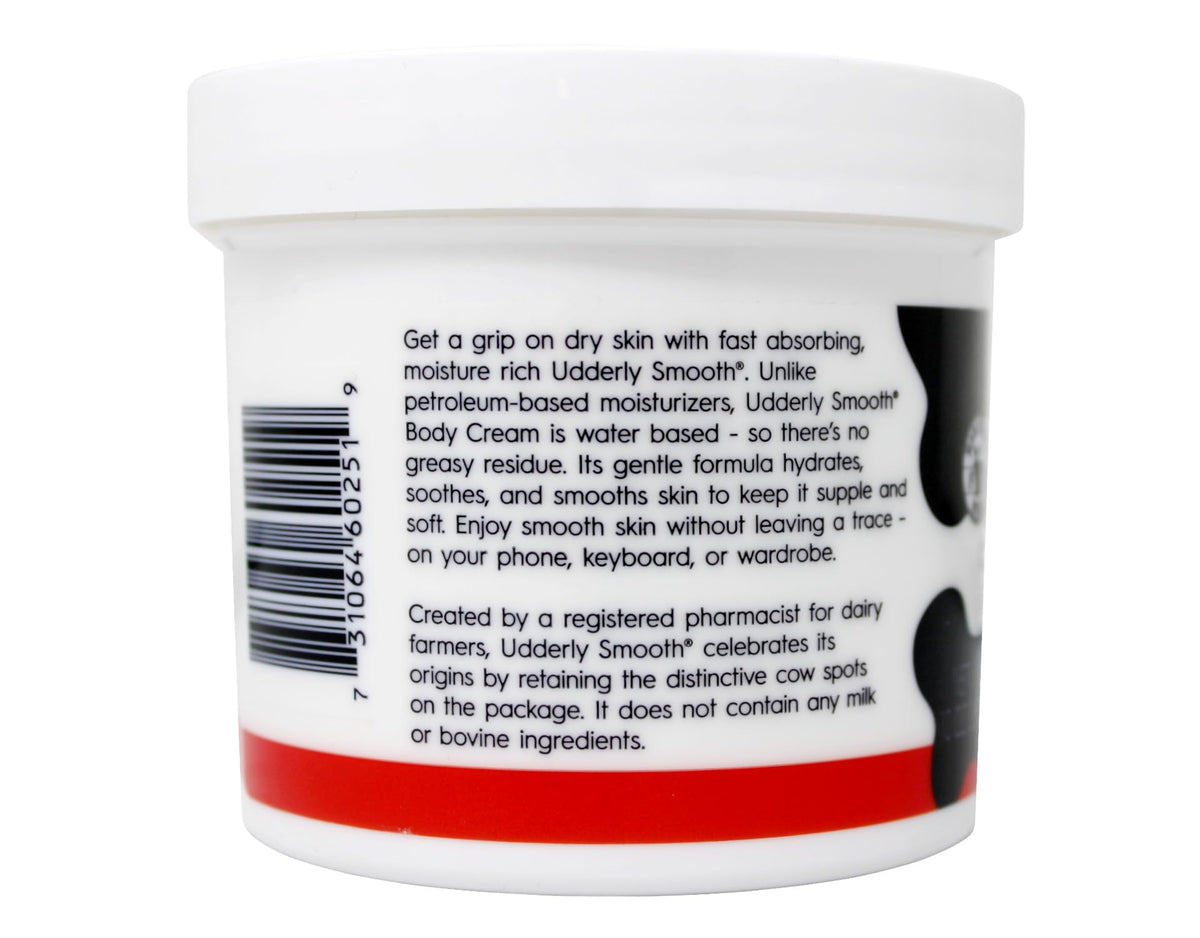 UDDERLY SMOOTH hand cream tube close-up showing nozzle and easy application benefits