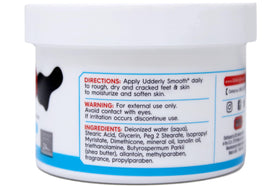 Udderly Smooth label and ingredients panel displaying formulation and shea butter benefit