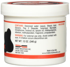 UDDERLY SMOOTH label close-up with ingredients and branding, emphasizing stainless formula