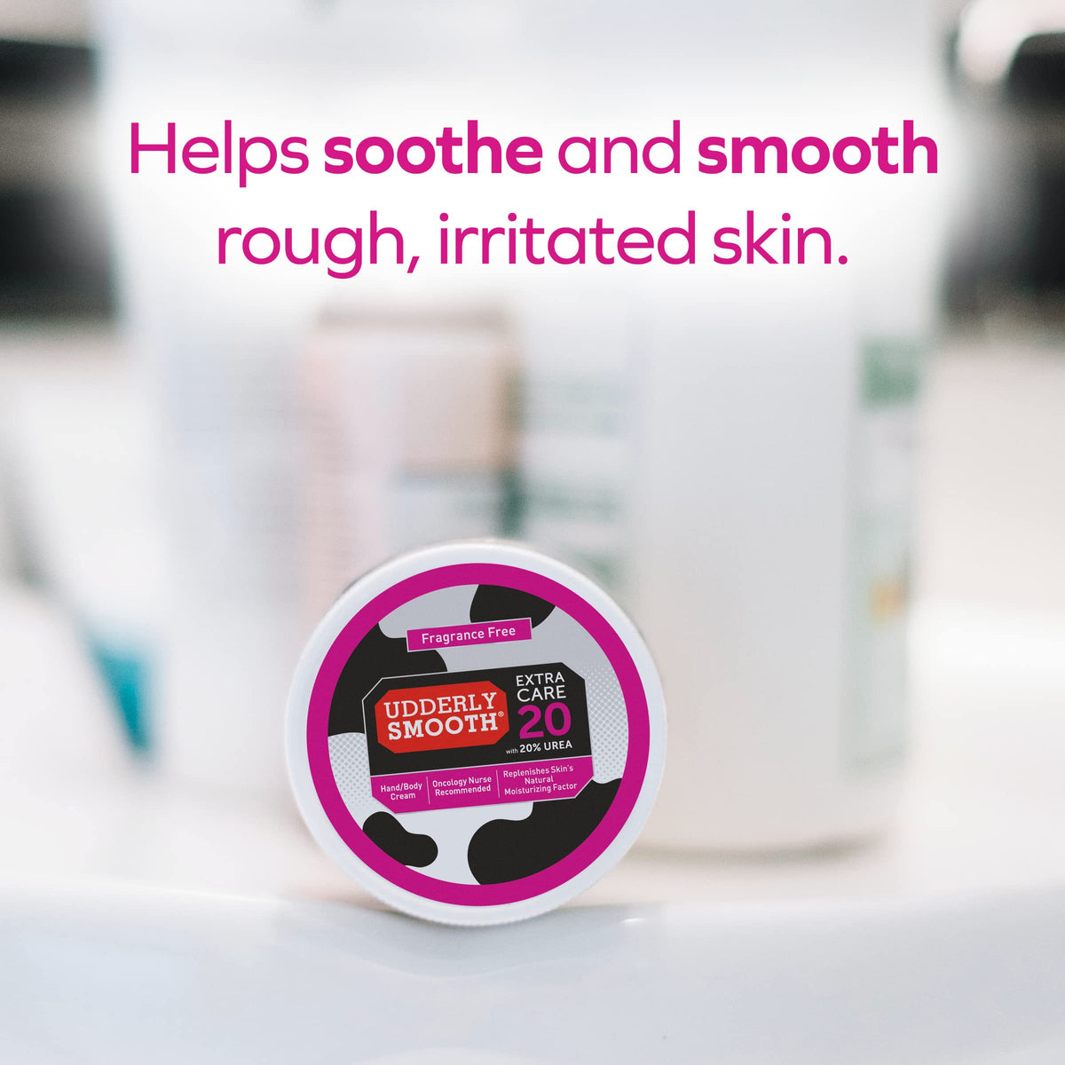 Udderly Smooth label close-up noting dermatologist-tested and unscented