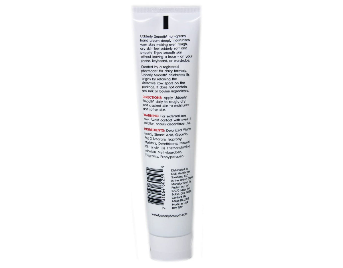 UDDERLY SMOOTH product label close-up showing ingredients and simple usage benefits