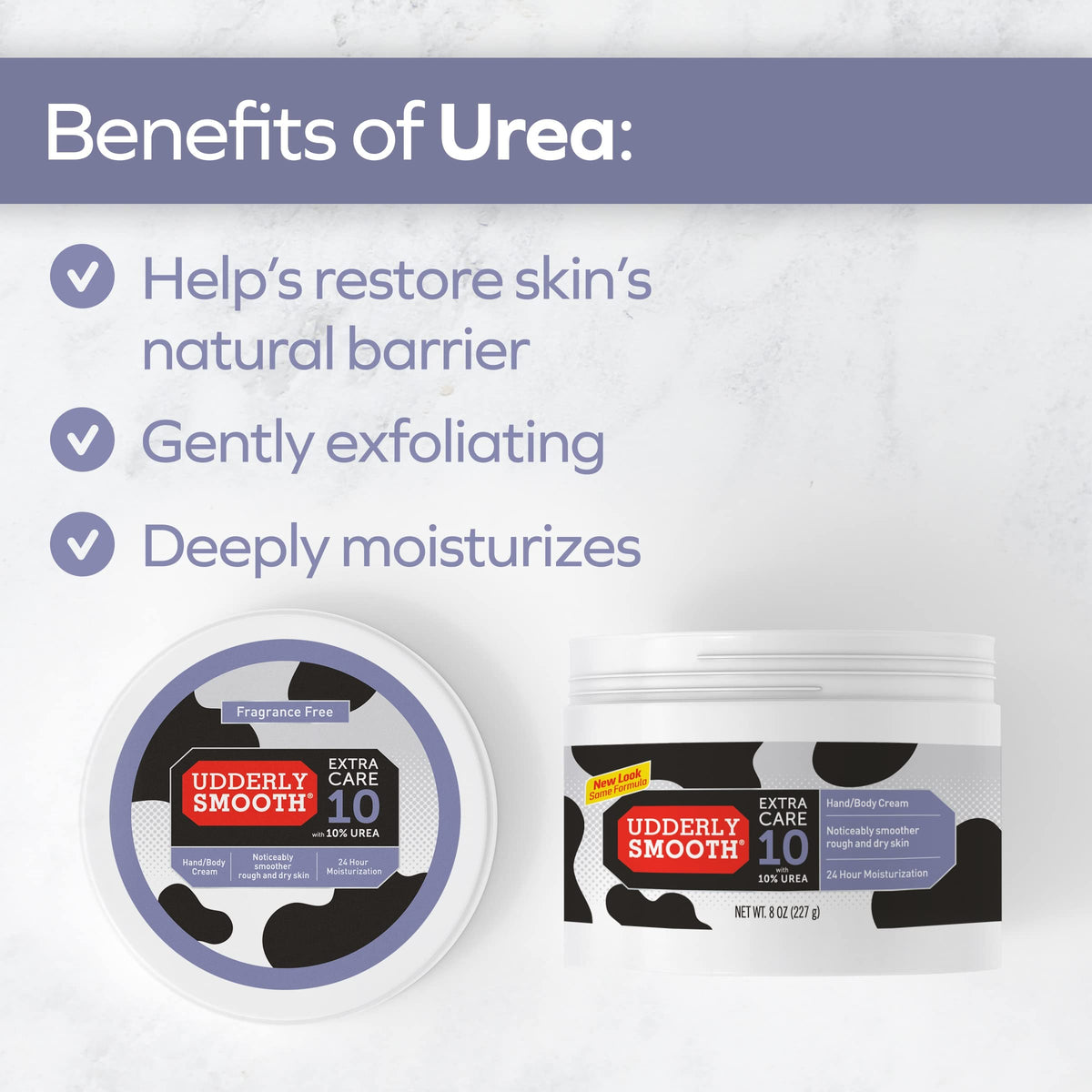 Udderly Smooth label details and 10% urea ingredient for effective hydration
