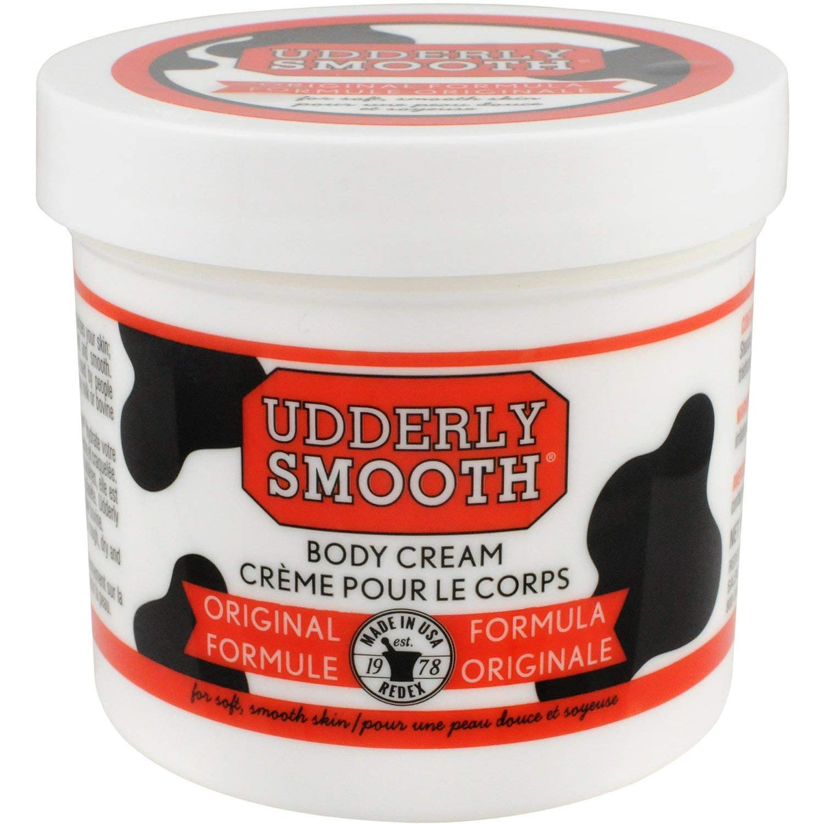 UDDERLY SMOOTH open jar close-up of cream texture, highlighting fast absorption benefit
