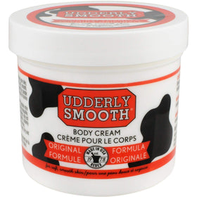 UDDERLY SMOOTH open jar close-up of cream texture, highlighting fast absorption benefit