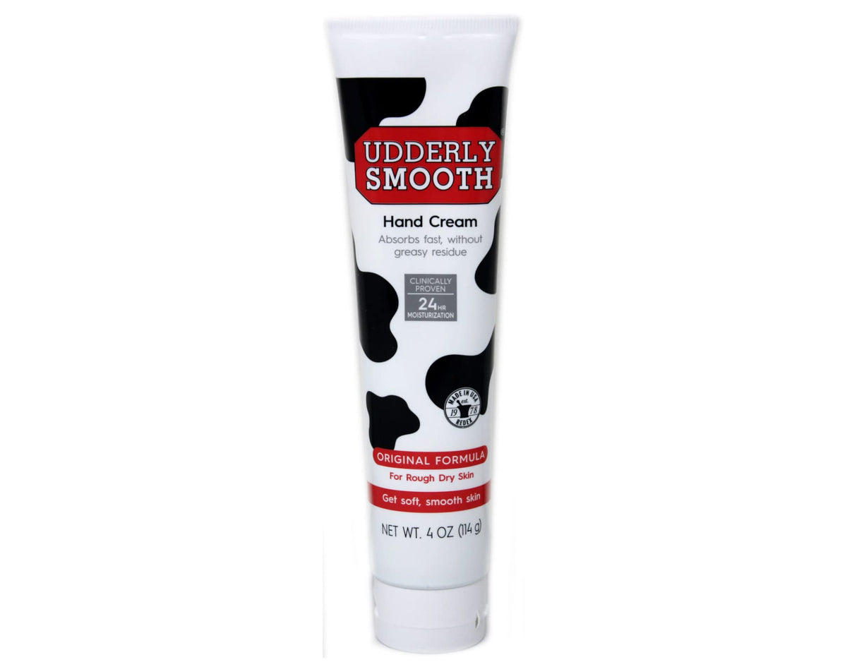UDDERLY SMOOTH bundle with everyday items to show 4 oz and 10 oz size comparison