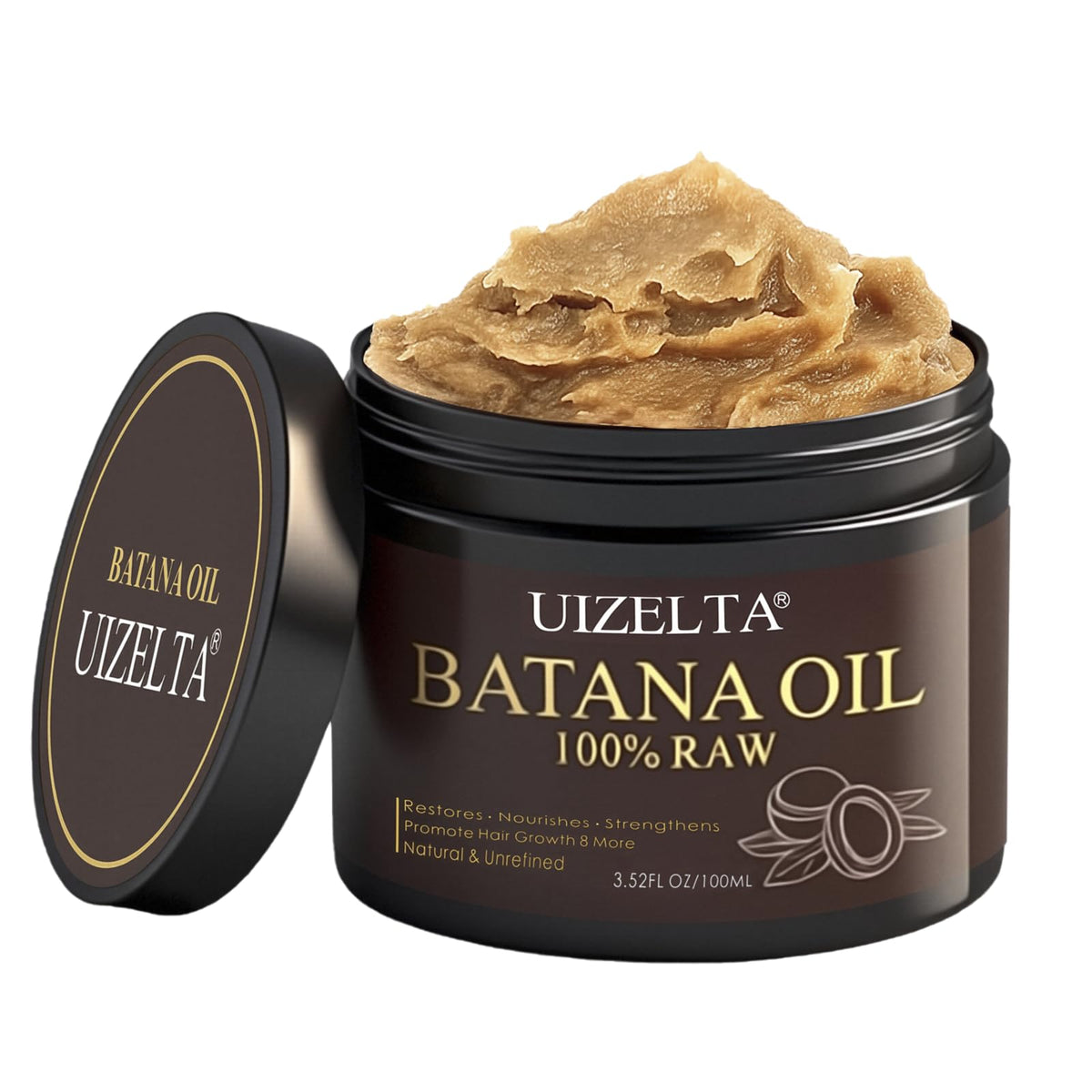 UIZELTA bottle front packaging showing label and pure batana oil benefit