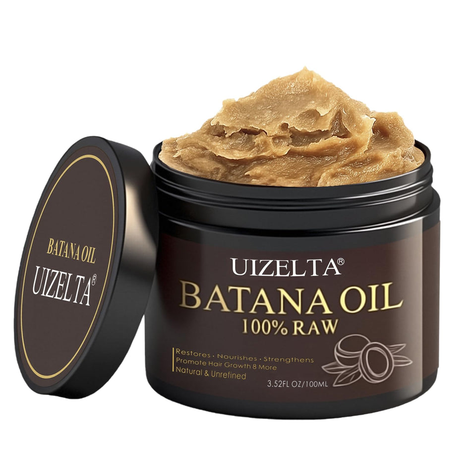 UIZELTA bottle front packaging showing label and pure batana oil benefit