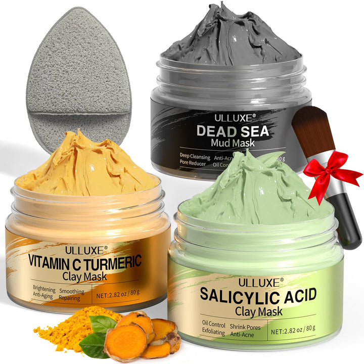 ulluxe front packaging showing three masks for multi-benefit skincare