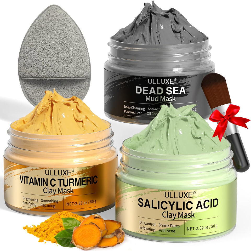 ulluxe front packaging showing three masks for multi-benefit skincare