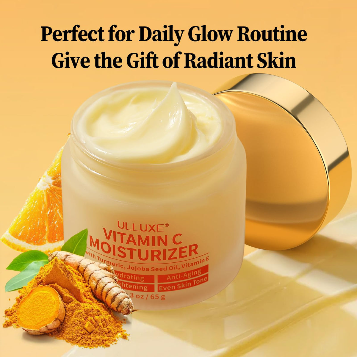 ulluxe turmeric and vitamin C ingredients highlighting antioxidant benefit