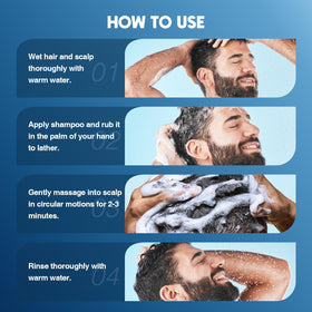 ulluxe man massaging shampoo into scalp for reduced buildup benefit