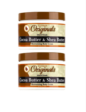 Ultimate Originals jar open showing smooth cocoa butter and shea texture for easy application and deep hydration
