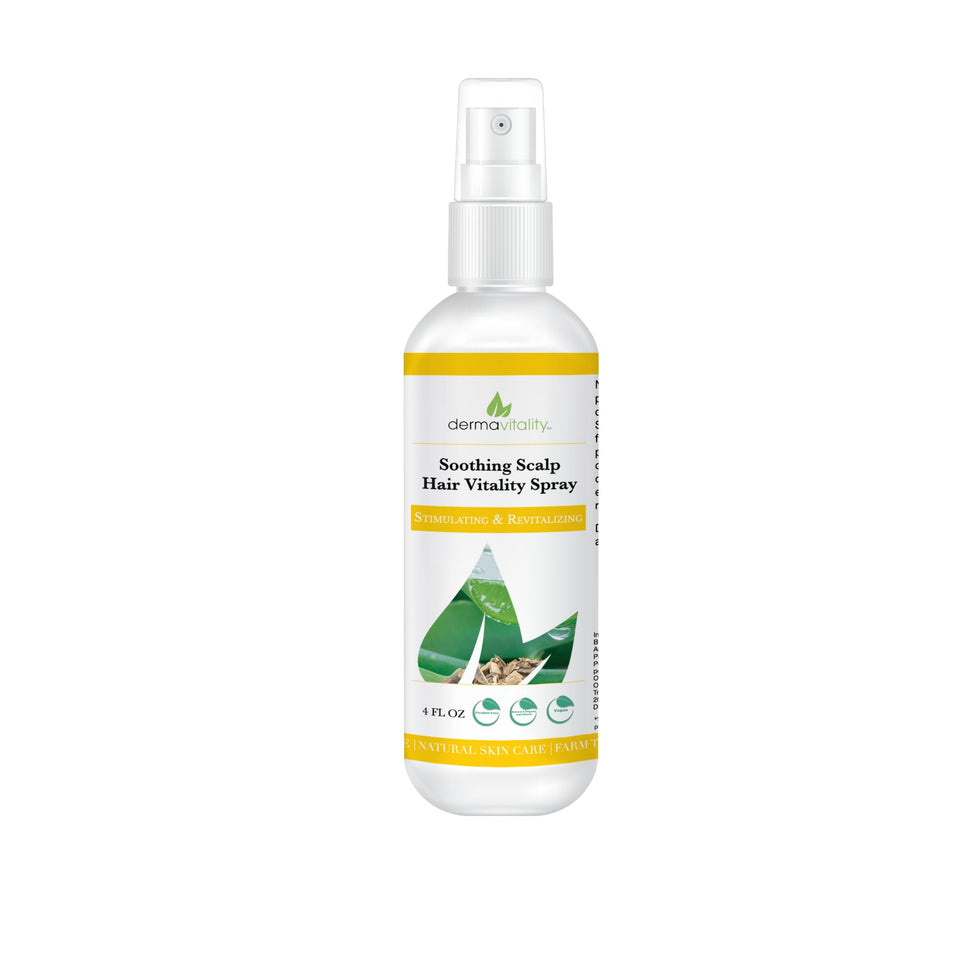 UltimateVitality bottle front view showing calming scalp mist benefits