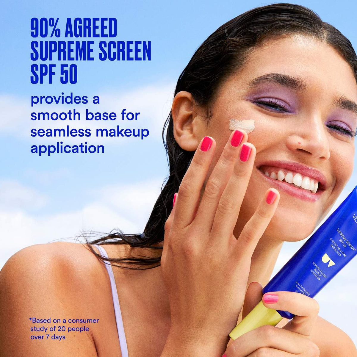 Ultra Violette application on cheek illustrating smoothing primer benefit