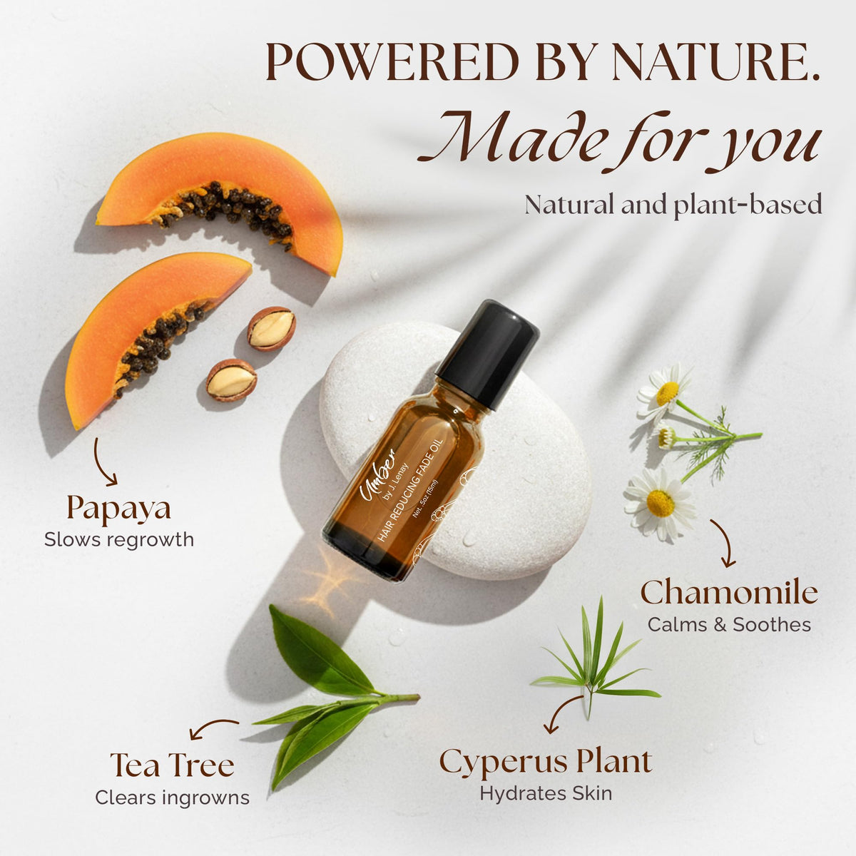 Umber By J. Lenay 15ml bottle in hand showing compact travel size and long-lasting supply benefit