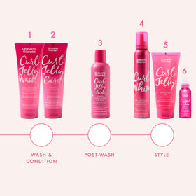 Bathroom shelf styled with Umberto Giannini curl jelly illustrating everyday use